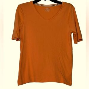 Chicos Women’s Cotton Ultimate Tee Size 1 Medium Orange/salmon V neck‎